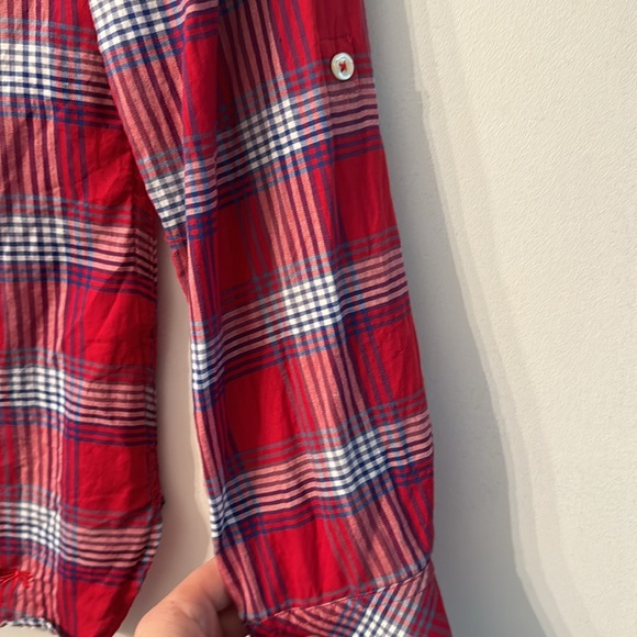 Talbots XS Button Down Collared Long Long Sleeve Red/Blue/White Plaid Shirt - Picture 5 of 6